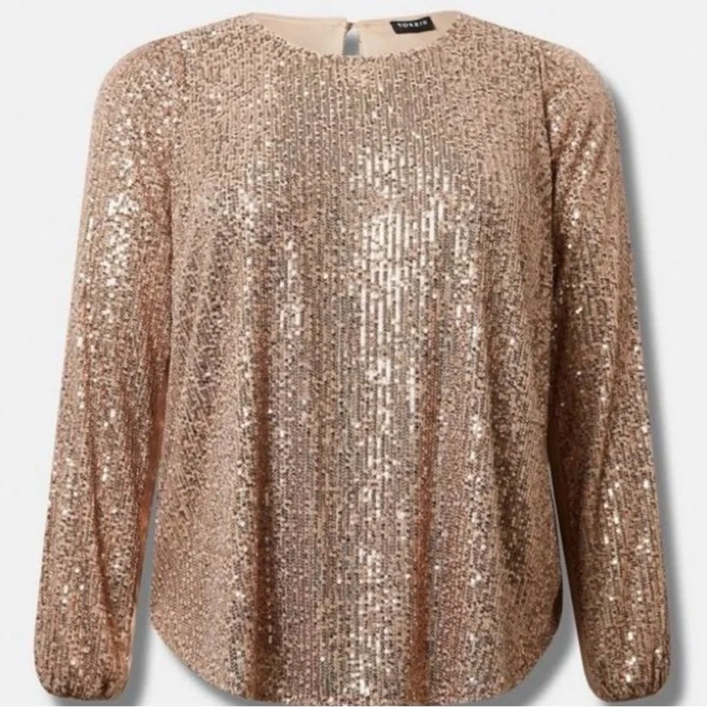 Torrid Gold Sequin Long Sleeve Lined Blouse - Picture 3 of 5